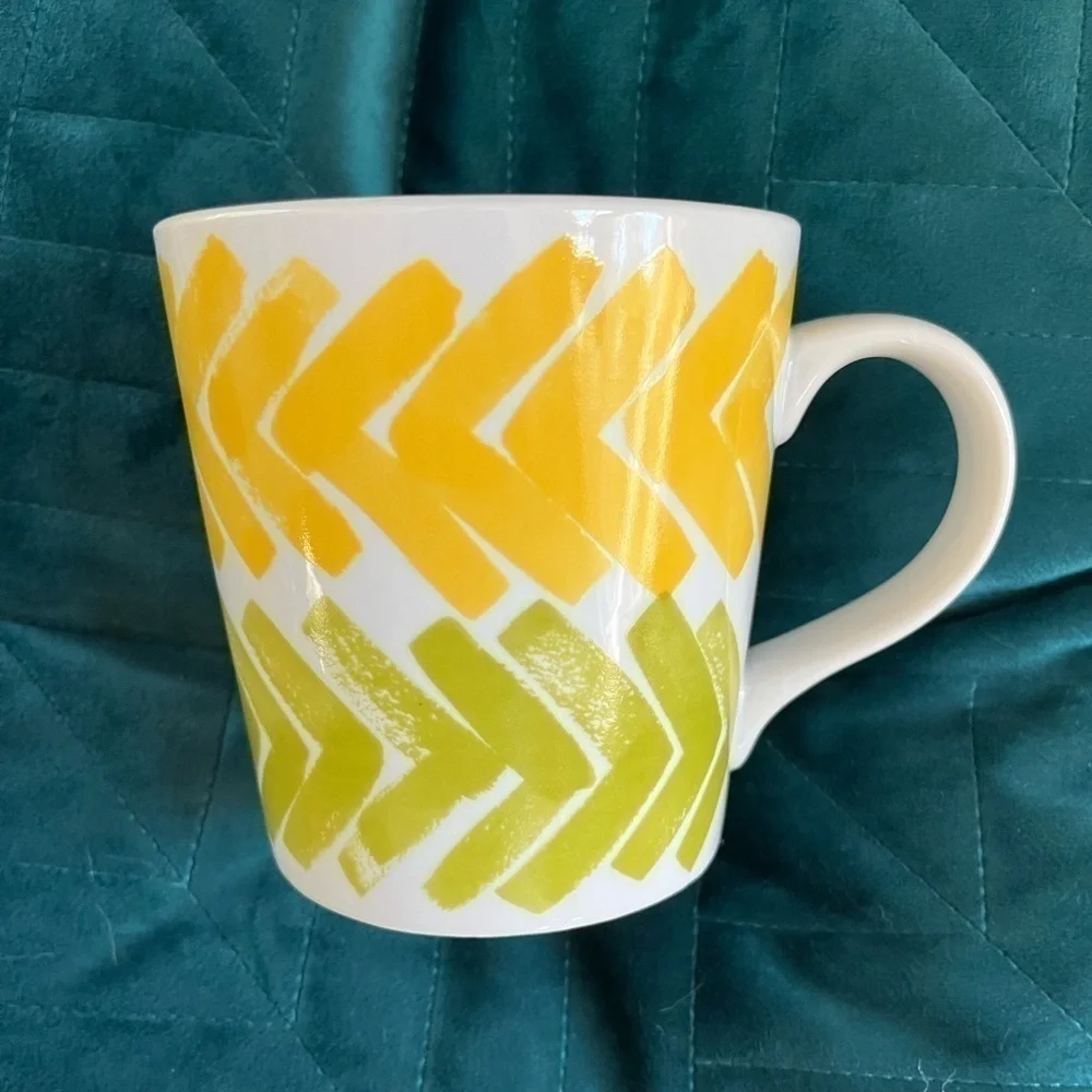 Crate & Barrel Coffee Mug Brushstroke Yellow And Green 16oz Cup Tea